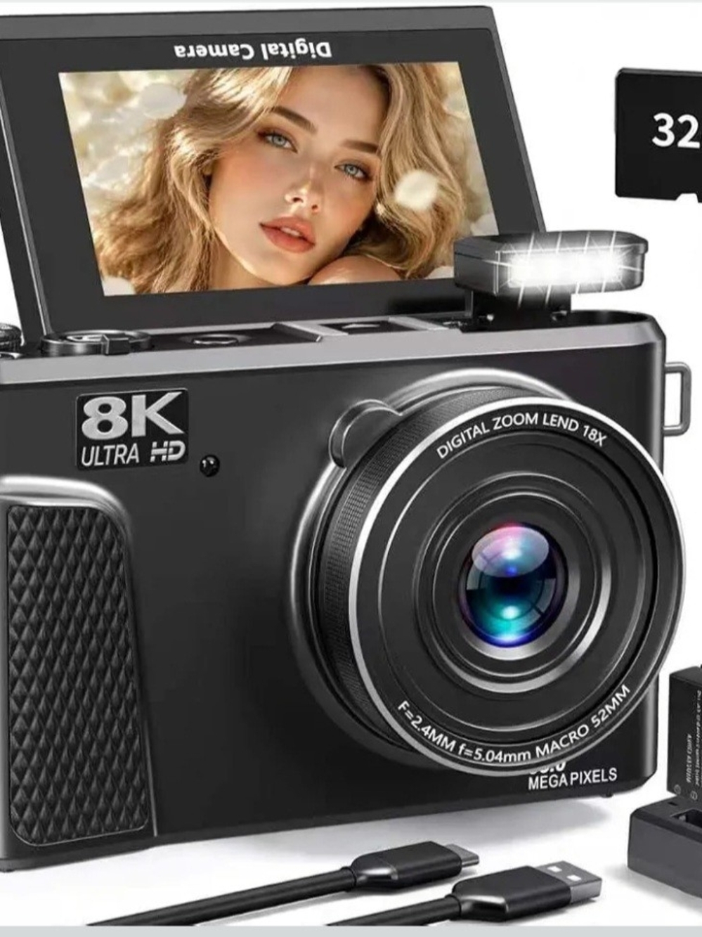 8K Digital Camera, 88MP Autofocus Camera for Beginners & Photography, WiFi

8K V